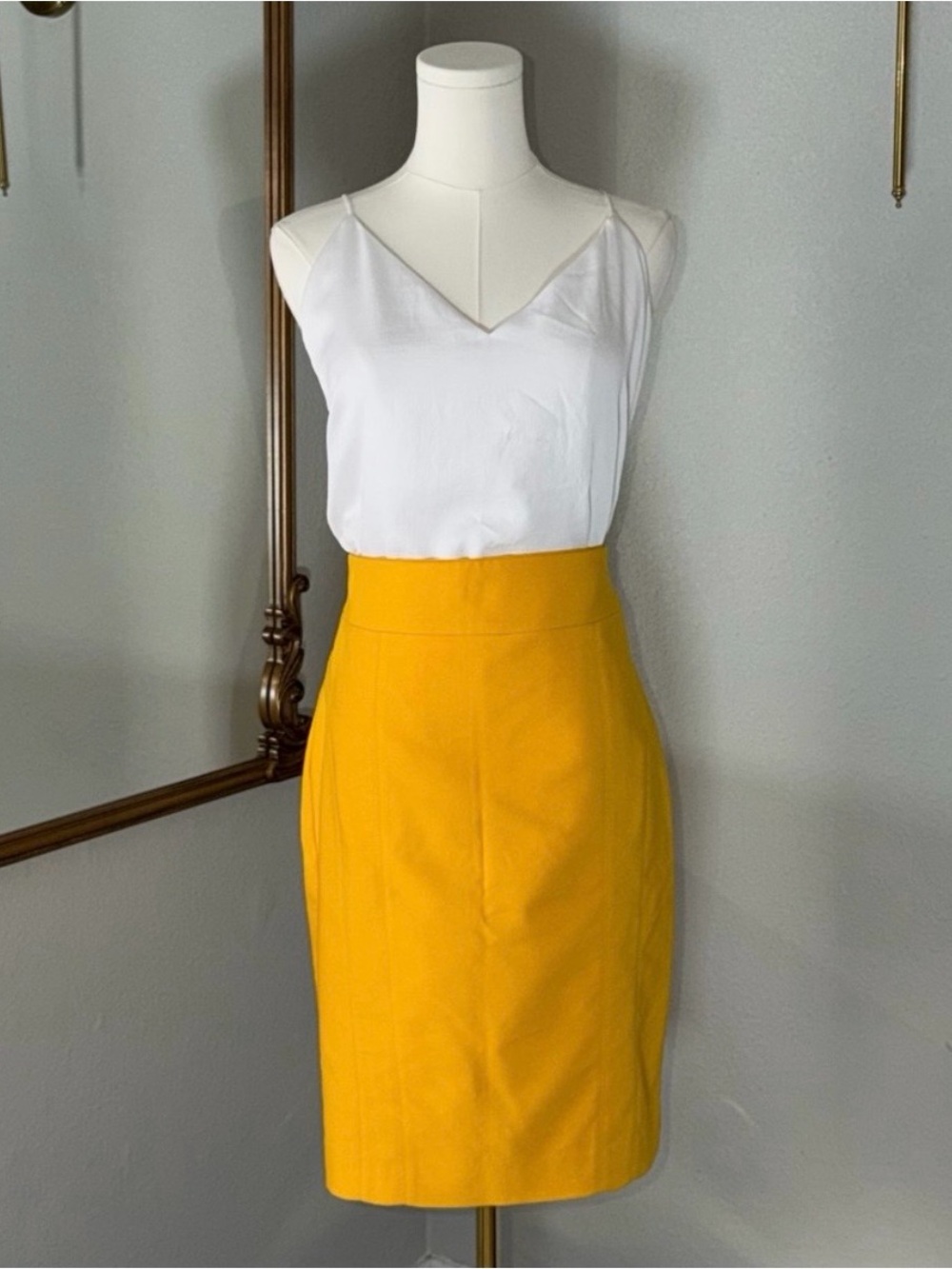 Dark Academia Mustard Yellow Pencil Skirt Corporate Goth